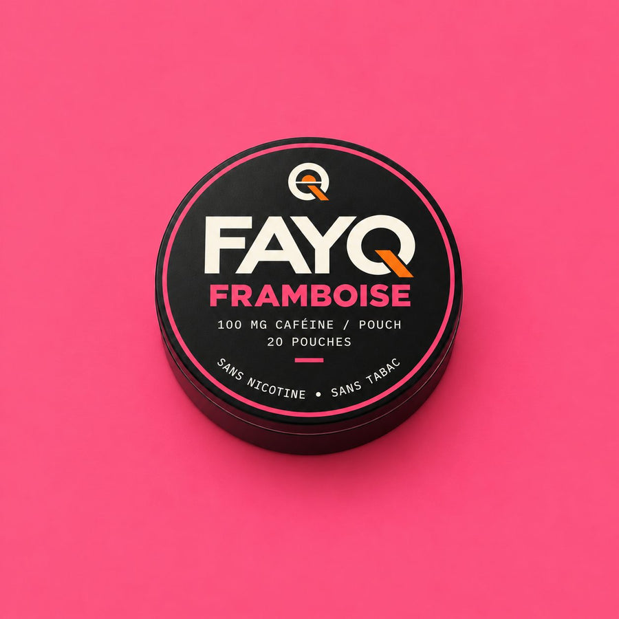 Boîte FAYQ Framboise, energy pouch à la caféine 100 mg sans nicotine, 20 pouches